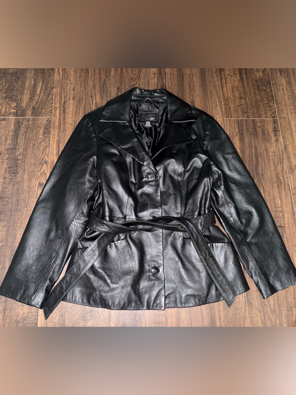 East 5th Black Genuine Leather Belted Jacket